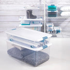 Sterilite 12 Pack Latching Box, Under Bed Storage Bins with Lids, Clear Plastic, 64 Quart - Heavy-Duty Organizing Containers for Closet, Bathroom, and Office