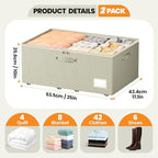Dayacoco Underbed Storage with Wheels, 2 Pack Under Bed Storage Containers with Clear Lids, No Assembly Required 10.1 inch Rolling Under Bed Storage for Clothes, Beige