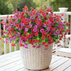 Artificial Fake Flowers Plants for Outdoor Spring Decor, 12 Bundles Faux Silk Flowers for Outdoor Outside Planter Colorful Daisy UV Resistant Look Real for Front Door Porch Patio Yard(Red Purple)