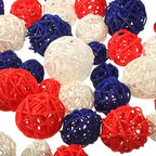 Patelai 36 Pcs Wicker Rattan Balls Decorative Balls for Vase Centerpiece Bowls Orbs Filler for Home Decor,4 Sizes(Royal Blue, White, Red,2.4'',2'',1.6'',1.2'')