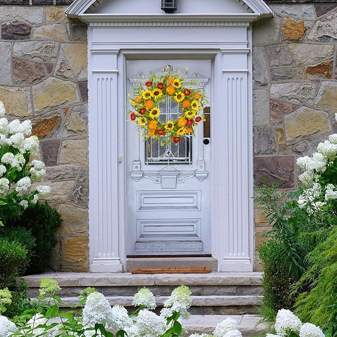 WreathDream Spring Summer Wreaths for Front Door Sunflower Wreath with Yellow Sunflower for Front Door Indoor Outdoor Farmhouse Home Wall Window Festival Wedding Decor