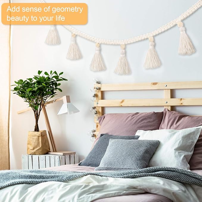 Tatuo Boho Macrame Tassel Garland for Classroom Decor Hanging Tassel Garland Bunting Boho Classroom Decor for Nursery Room Birthday Party Bedroom Dorm(4 Pieces,37.4 Inch)