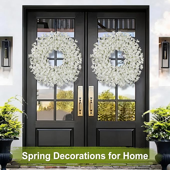 26 Inch Spring Wreaths for Front Door Large Easter Valentines Forsythia Floral Summer Spring Door Wreaths Outdoor All Season Spring Decorations for Home Porch Room Window Wall Farmhouse Decor(White-R)