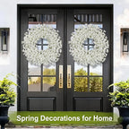 26 Inch Spring Wreaths for Front Door Large Easter Valentines Forsythia Floral Summer Spring Door Wreaths Outdoor All Season Spring Decorations for Home Porch Room Window Wall Farmhouse Decor(White-R)