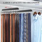 Tie Rack Hanger for Closet 20 Foldable Hooks, 2 Pack Wooden Non Slip Large Capacity Space Saving Tie and Belt Organizer with 360°Rotating Hooks for Tank Tops Bras Scarves Hat