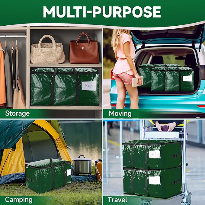 CONGREGATE 8-Pack Heavy Duty Dark Green Moving Bags with Zippers and Handles, Heavy Duty Storage Handbags for Space Saving, Made of PE, 97 Liters/25.6 Gallons (28.7 inches x 13.7 inches x 15 inches)