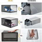 Attelite Upgrade 12pack Shoe Box Storage Containers,Thicken Sturdy Clear Stackable Plastic Shoe Organizer Box with Magnetic Door, Drop Front Shoe Box Sneakers X-Large