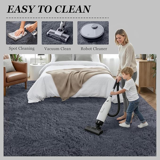 6x9 Area Rugs for Living Room Bedroom: Ultra Soft Fluffy Shag Rug Upgrade Non-Slip Non-Shedding Large Fuzzy Plush Carpet Indoor Floor Carpets for Kids Room Playroom Nursery Dorms Home Decor Grey