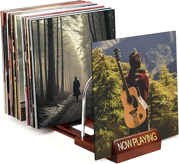 Expandable Vinyl Record Storage, 30-70 LPs Now Playing Record Holder, Wood Vinyl Album Storage Rack for LP Records/Magazines/Music Lovers