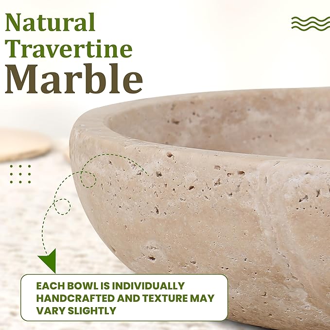 FNTSTICGOODS Travertine Decorative Bowl - 7.8” Diameter & 2” Height - Key Bowl for Entryway Table - Travertine - Organic Modern Centerpiece - Beige/Natural