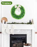 DDHS 23 Inch Large Boxwood Wreath for Front Door, Round Artificial Spring Summer Greenery Wreath with Hello Sign & Sash, Green Wreaths for Farmhouse Wedding Year Round Indoor Outdoor Home Decor