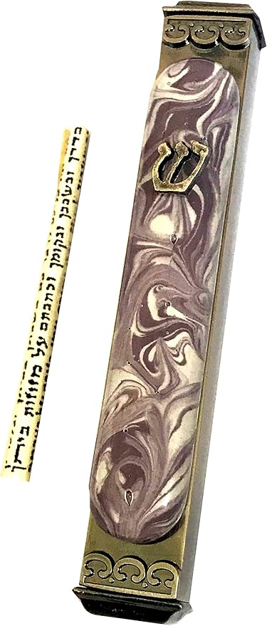 Mezuzah, Easy Mount, Art Glass on Metal Case *Gift Box and Non-Kosher Scroll Included* (Grape)