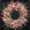 TEMPUS 24 Inch Artificial Spring and Summer for Front Door Wreath Pink Daisy and Lavender Wreath Garden Party Home Wall Wedding Decor