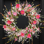 TEMPUS 24 Inch Artificial Spring and Summer for Front Door Wreath Pink Daisy and Lavender Wreath Garden Party Home Wall Wedding Decor