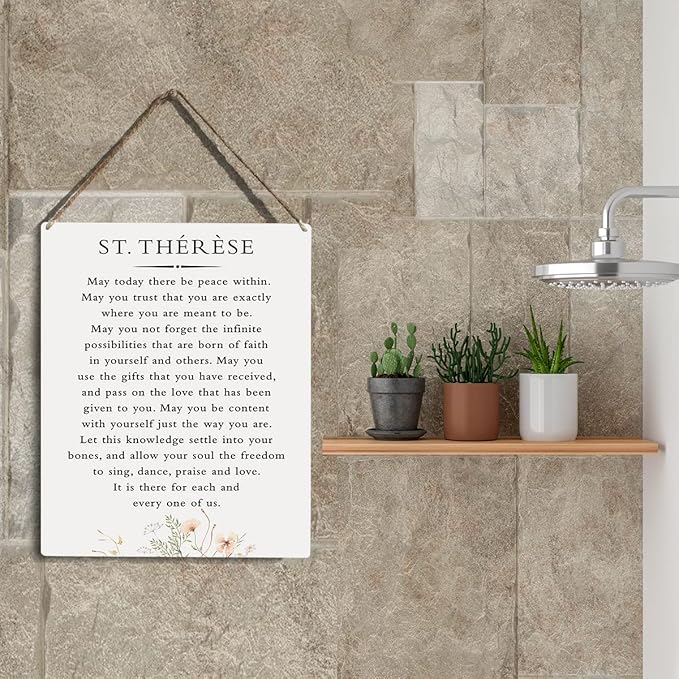 Inspirational Wall Art St. Therese Quote May Today There Be Peace Within Wooden Hanging Sign Literary Home Decor Home Office Church School Decor Great Catholic Gift 10x8 Inches