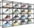 Transparent Plastic Storage Clear Shoe Display Case Box Organizer - Magnetic Side Open, 16PC (Black)