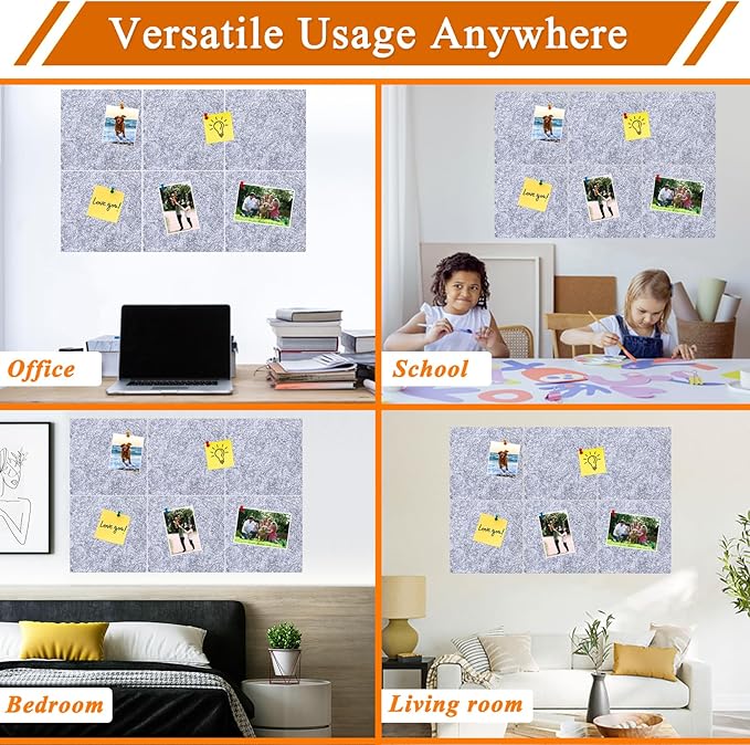 Square Felt Cork Bulletin Board Tiles, Self Adhesive DIY Felt Pin Board for Wall 30" x 20" with 35 Pushpins for Office School Home Wall Decor Stickers Memos Photos Display (Light Grey)