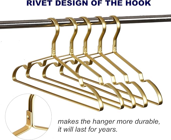 Amber Home 20 Pack Premium Matte Gold Aluminum Coat Hangers, 16.5” Extra Smooth & Durable Metal Shirt Dress Hanger, Light & Sturdy Metal Rack for Jacket Trouser Pant Slack
