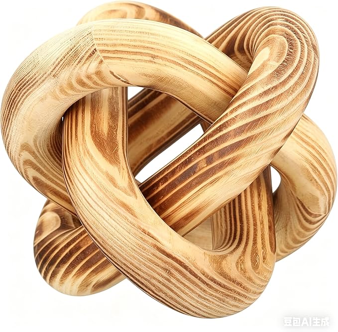 Wood Knot Chain Link Decor - 3 Link Boho Wooden Hand Carved Decorative Wooden Links Knots for Coffee Table Entryway Modern Farmhouse Shelf Decoration (Burn Color)