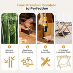 26.77" Full Assembled Luggage Rack for Guest Room, Set of 1 Bamboo Foldable Suitcase Stand, Bedroom & Hotel, Folding Luggage Holder with 5 Nylon Straps, 600D Oxford Fabric Shelf Natural Wood