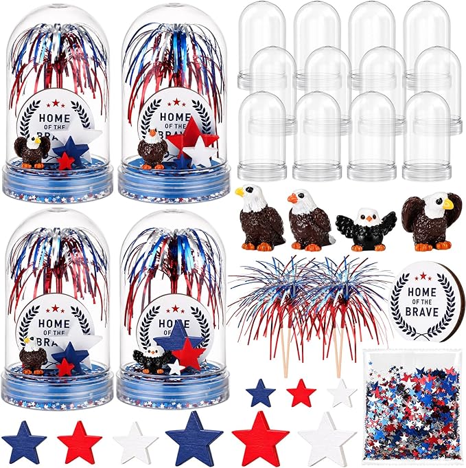 Sotiff 12 Sets 4th of July Craft Red Blue White 250th Anniversary DIY Craft Bald Eagle Firework Picks Patriotic Flower Wreath Ornaments Heart Stars for Independence Day Patriotic Party Favors