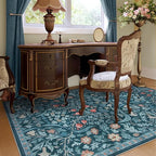 Moynesa Floral Washable Rug, Boho 5x7 Area Rugs for Living Room, Non Slip Large Dining Room Rug Under Table, Botanical Ultra Thin Floor Carpet for Bedroom Home Office, Teal