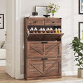 Shoe Cabinet with 3 Flip Drawers & 2 Drawers,Freestanding Shoe Storage Cabinet for Entryway,Farmhouse Narrow Slim Organizer Rack for Foyer,Hallway,Dark Walnut