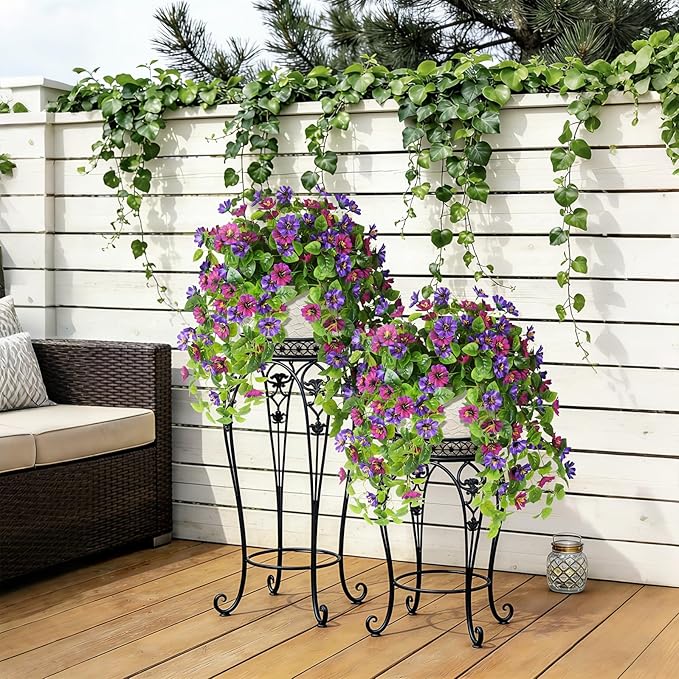 Fake Artificial Flowers Hanging for Outdoors Decor, 2 Bundles UV Resistant Faux Silk Flowers for Planters Porch Patio Window Yard Balcony Fence Decoration