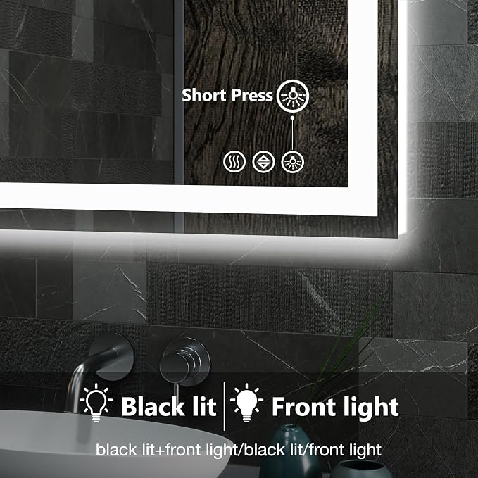 DUMOS 24.1"x36.1" LED Bathroom Mirror, Smart Anti-Fog Bathroom Vanity Mirror with Front Light & Backlit, 3 Color Temperatures, Dimmable, Memory Function