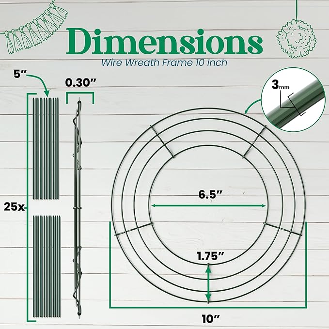 5-Pack 10 Inch Wire Wreath Frame – Round Metal Wreath Form with Ring Design for DIY Crafts, Floral Projects, and Home Decor – Dark Green Wire Frame for Christmas Holiday & Weddings
