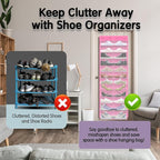 Over The Door Shoe Organizer with 12 Large Breathable Pockets - Durable Hanging Storage for the Entire Family's Shoes (Pink)