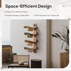 Hat Holder Rustic Wood Star Design – 2-Piece Organizer with Extra Wide Wooden Boards (12cm / 4.72"), 4-Hook Cowboy Hat Rack for Wall, Western Decor, Hat Storage Display Hanger