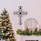 RELY+ Black Matte Wall Cross 14x10 Inch Living Room Décor Outdoor Crucifix Rustic Wall Decor Metal Wall Art Decorative Hanging Iron Wrought Wall Décor crosses for Indoor Home Halloween Decorations
