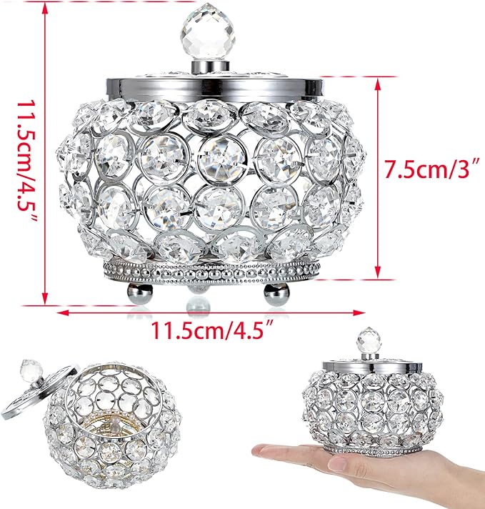 Hipiwe Crystal Jewelry Box with Glass Lid Small Trinket Organizer Mirrored Treasure Box Ring Holder Earrings Necklace Storage Box Keepsake Gift Box for Home Dresser Decor, Silver