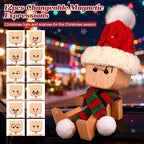 IMOLL Shaking Wooden Man Figurine with 12pcs Magnetic Expressions,Handmade Shaking Feet Wooden Doll,Car Dashboard Desktop Decor Christmas Decor Home&Qffice Decor (with Knit Beanie Hat + Scarf)