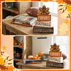 Lineshading 4 Pcs Fall Table Decorations for Home Thanksgiving Football Turkey Wooden Stacked Sign Decor Thanksgiving Tiered Tray Decor Rustic Wooden Football Turkey Block Sign for Harvest Party Shelf