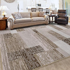 FlyDOIT Modern Geometric Patchwork Area Rug, 5x8 Beige Large Rugs for Living Room, Rockwood Collection Indoor Rugs for Bedroom, Throw Carpet Floor Decor for Entryway Dining Room Office Nursery