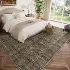 Washable 8x10 Area Rugs for Living Room, Boho Non-Slip Vintage Distress Large Rugs for Bedroom Dining Room Nursery Office, 0.3" Neutral Oriental Throw Thin Carpet, Rust/Multi