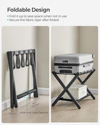 SONGMICS Luggage Rack, Folding Suitcase Stand with Storage Shelf, for Guest Room, Hotel, Bedroom, Heavy-Duty, Holds up to 131 lb, Classic Black URLR007B01