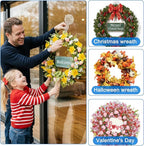 6 Pcs Suction Cup Wreath Hangers for Front Door, Removable Clear Wreath Hooks for Glass Door, Window, Tile Wall, Heavy Duty No-Damage Holiday Decor Hangers for Easter, Halloween, Christmas
