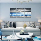 MHARTK66 3 Piece Canvas Wall Art - Blue Ocean Wave Seascape Pictures - Bedroom, Living Room, Office Wall Decor - Modern Home Decor