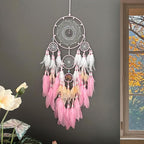 Large Dream Catchers, Boho Handmade Native Macrame Dream Catchers Wall Hanging for Bedroom Living Room Wedding Party Decor, Festival Blessing Craft Gift for Kids Boys Girls (Pink & White)