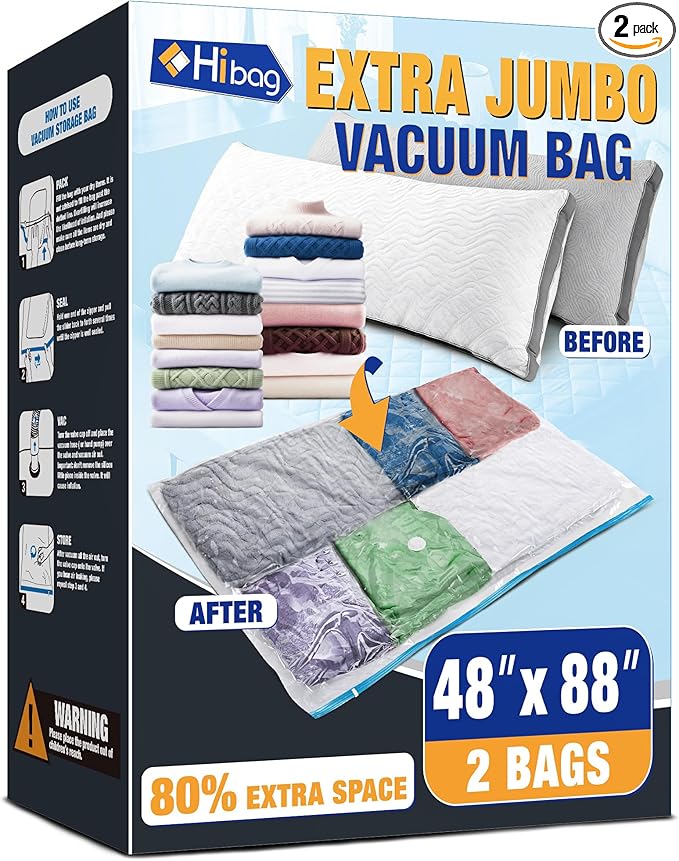 XX-Jumbo Size 48''X88'' Vacuum Storage Space Bags Extra Large for Blanket, Bedding, Comforters, Carpet, Sofa Pad Mattress, Pump Not Included (2 Pack)