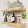 BAOBAB WORKSHOP Solid Wood Floating Shelves for Wall 20 Inch Wide, Wooden Shelf for Bathroom, Light Oak Floating Shelves for Room Wall Mounted Kitchen Farmhouse, Natural Wood, 20W × 6.7D, Set of 2