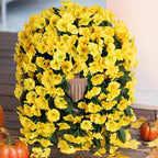 HyeFlora Artificial Fake Hanging Flowers Plants for Outdoor Outside Spring Decoration, 2PCS Faux Silk UV Resistant Look Real Yellow Morning Glory Trailing Vines for Home Planter Porch Patio Balcony