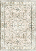 Lessymo Rugs for Bedroom, Washable 5x7 Area Rug for Living Room Dinning Nursery Farmhouse Office, Boho Soft Non-Slip Carpet Kids & Pets Friendly, Vintage Floral Neutral Decor, Beige Brown