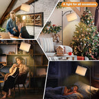 Ambimall 60" Floor Lamp for Living Room with 3 Color Temperatures, Beige Lampshade with Black Stripes, Tall Lamp for Bedroom Office, 9W Bulb Included