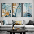 Large Framed Blue and Gold Abstract Wall Art for Living Room, 3 Piece Modern Canvas Prints Paintings Artwork for Walls, Minimalist Elegant Pictures for Dining Bedroom Hallway Lounge Wall Decor 24x36 In