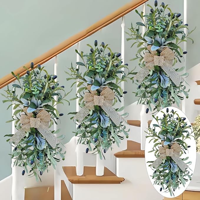 24inch Floral Swag, Greenery Swag Artificial Olive Flower Swag, Greenery Swag Spring Floral Swag Fake Olive Leaves Decorative Swafor Wedding Arch Party Wall Home Garden Decor