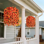 Artificial Flowers Plants with Hanging Basket, Fake Realistic Silk Morning Glory Petunia Long Vines, Faux Flower Arrangement for Outdoor Garden Patio Decor, OrangeYellow